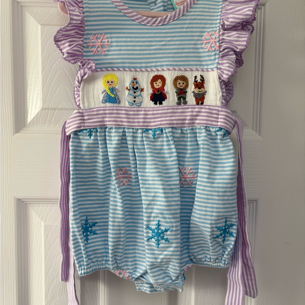 Smocked Frozen Striped Blue and Purple Baby Romper - 2T